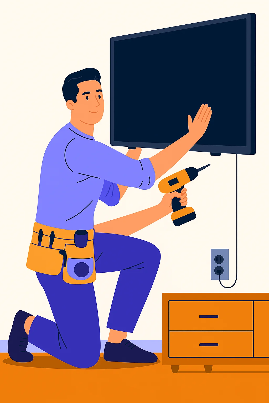 Técnico instalando un televisor